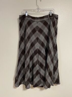 Jones Wear Skirt Women's Size 16W Brown Plaid A-Line Midi Skirt Linen Blend